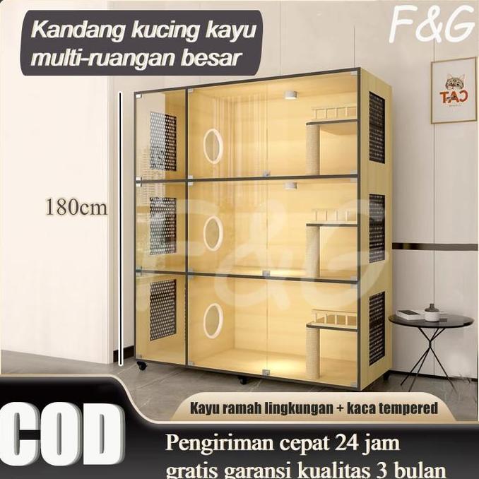 F&G Kandang kucing kayu berlapis-lapis Kandang kucing di toko hewan peliharaan Kandang yang dapat me