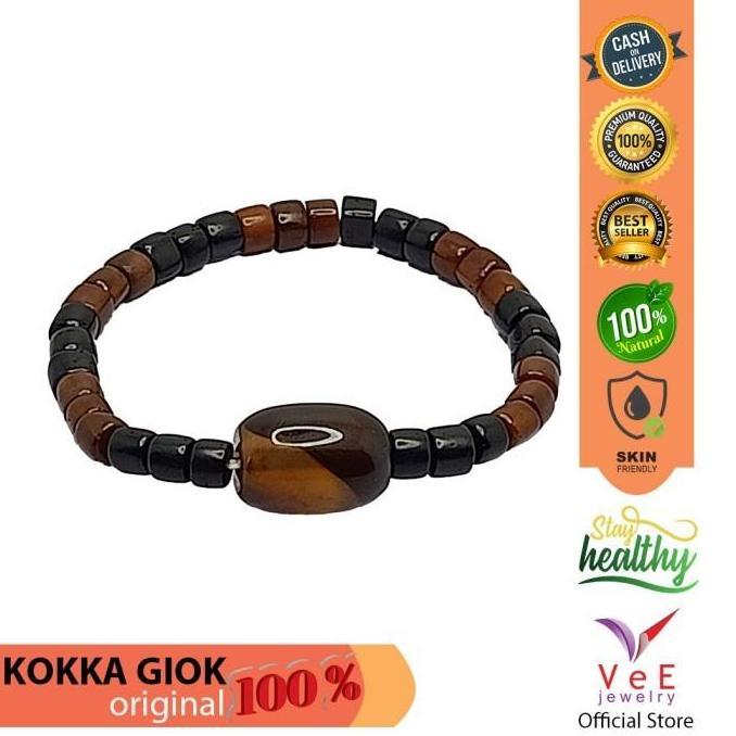 Gelang Tasbih Kayu Kokka Marjan Kombinasi Batu Giok Jade Asli Cina (TERBAIK) (TERBARU) (TERMURAH)