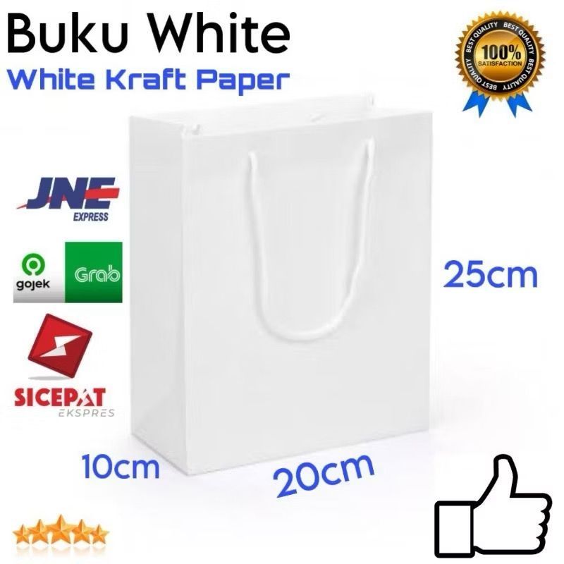 PAPERBAG PUTIH POLOS UK 20X10X25 / TAS KERTAS PUTIH POLOS / GOODIEBAG PUTIH POLOS / TAS KERTAS POLOS