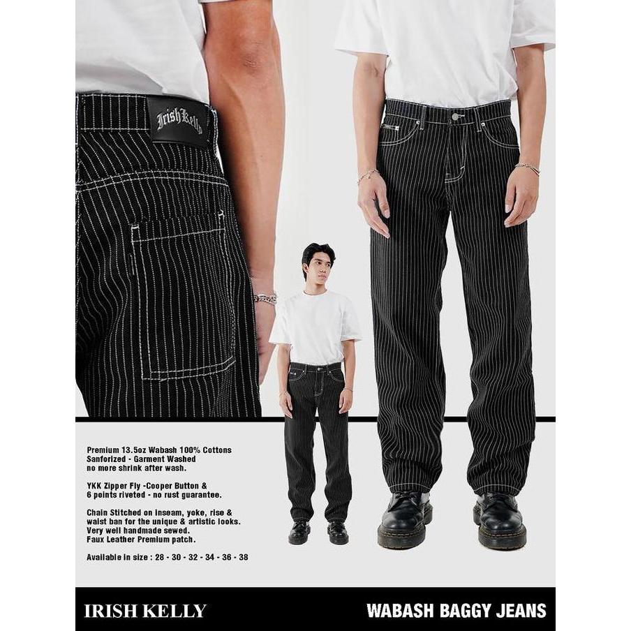 IRISH KELLY Wabash Baggy Jeans Long Pants Denim Black murah