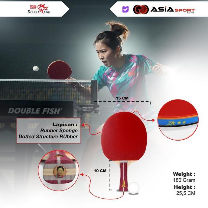 Bat Pingpong Double Fish 2A+C (1bat+2Ball) | Bat Tenis Meja | Bat Table Tenis Pingpong (TERBAIK) (TE
