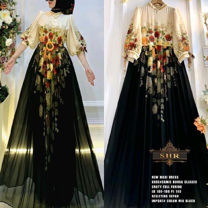 Sale NewReady Maxi Dress Bunga Clasik Mewah 100%Ori Shr