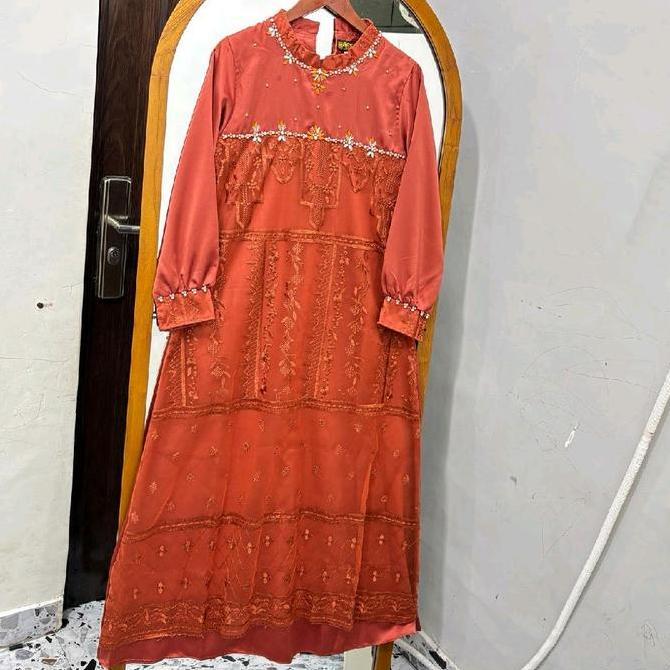 Grosir Aurora Payet Tangan Dress Muslim Elegant Payet Diamond Gamis Bahan Satin Mewah