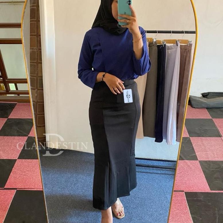 STOK TIPIS Mermaid Skirt Rok Flare Duyung Wanita Ariel Rok Span Wanita Scuba  Rok Mermaid Basic Polo