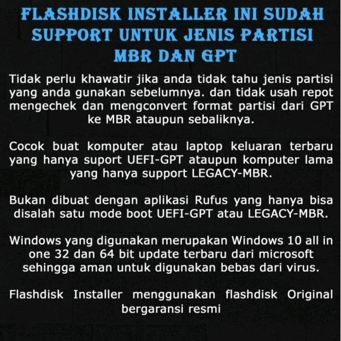 FLASHDISK BOOTABLE INSTALLER WINDOWS XP/7/8.1/10/11 ORIGINAL PLUS DRIVERPACK