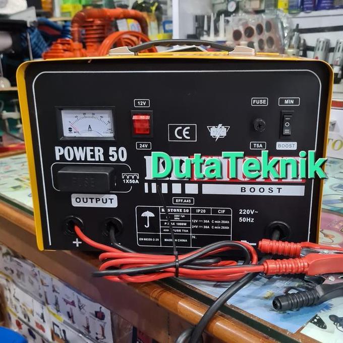 Battery charger 50 a amper aki 2 baterai mobil motor kapal 12v 24v