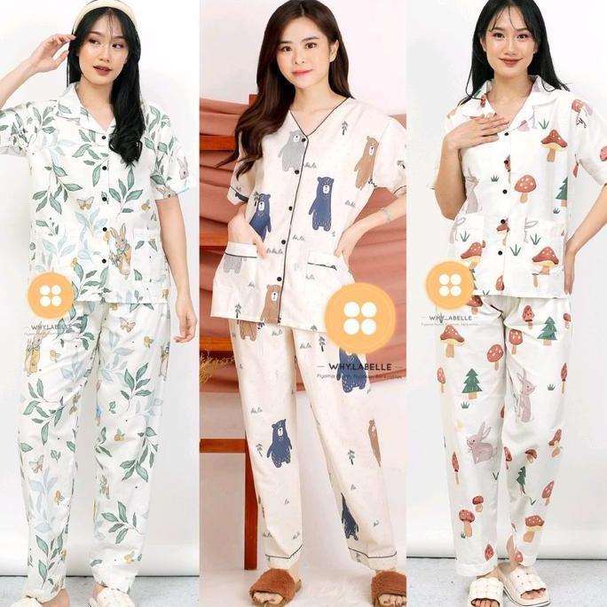 baju tidur wanita/piyama wanita katun celana panjang