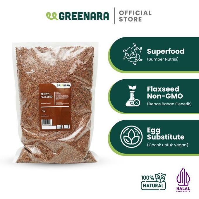 Greenara Biji Rami Coklat 1kg / Natural Brown Flaxseed