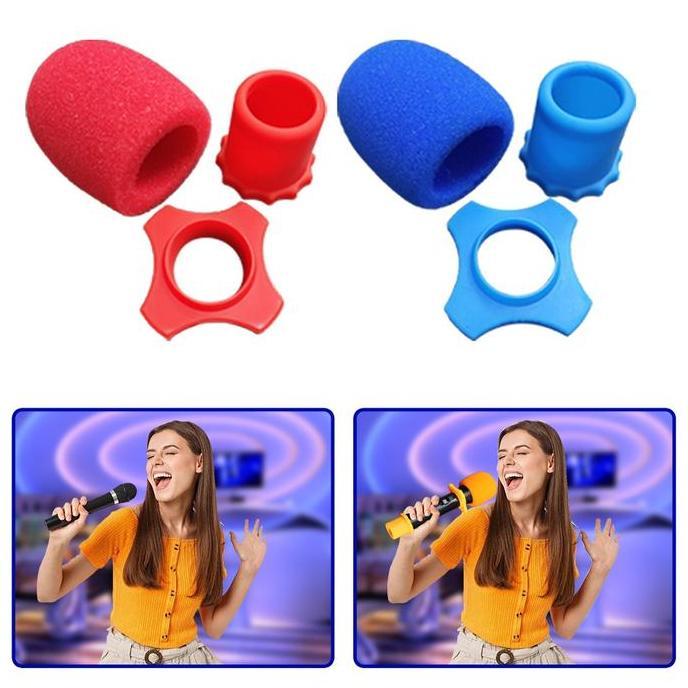 Newall-- 2Set Ring+Busa Mic Karaoke Karet Cover Pelindung Ring Mic Holder Mikrofon Wireless Micropho