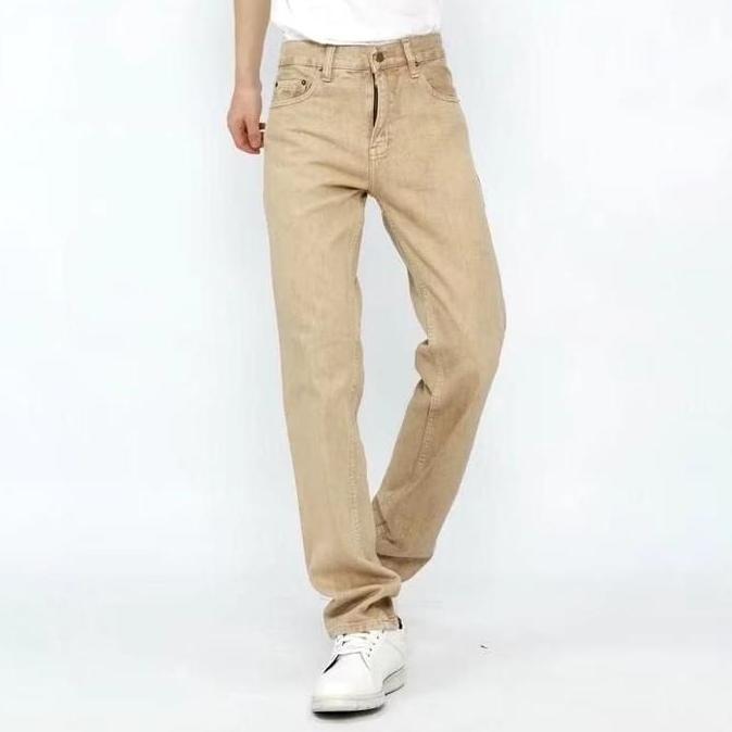 Unik Celana Jeans Panjang Pria Model Standar Reguler Warna Cream