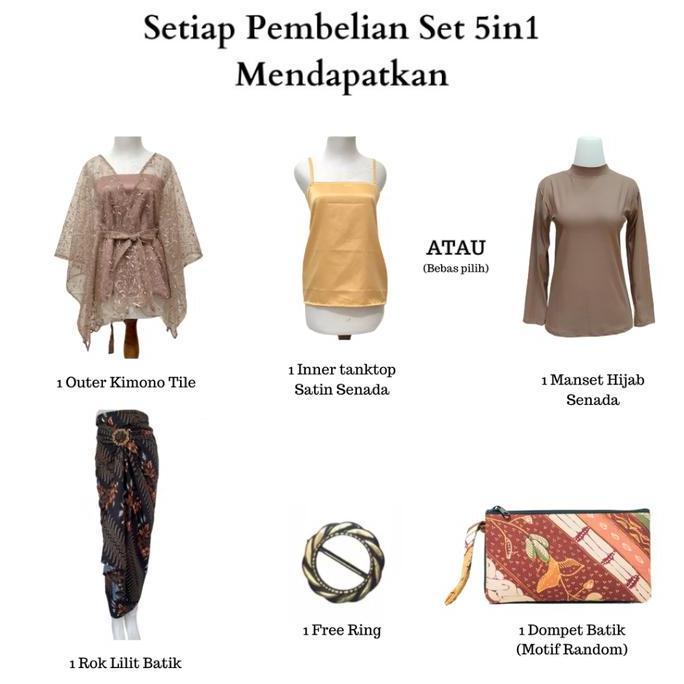 Tahan Lama Paket Lengkap 5In1 One Set Gardenia Kebaya Cewek Modern Cantik Motif Elegant Atasan Tille