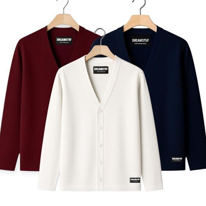 Paket 3 Pcs Sweater Cardigan Kancing v-neck Lengan Panjang PremiumJaket Laki Laki Kekinian Pakaian K