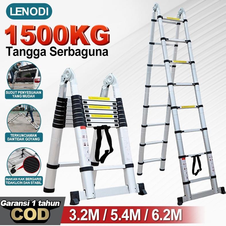 Lenodi  Tangga Teleskopik Portabel Rumah Tangga 3.2Meter Multifungsi Dengan Teknik Tangga Lipat/Tang