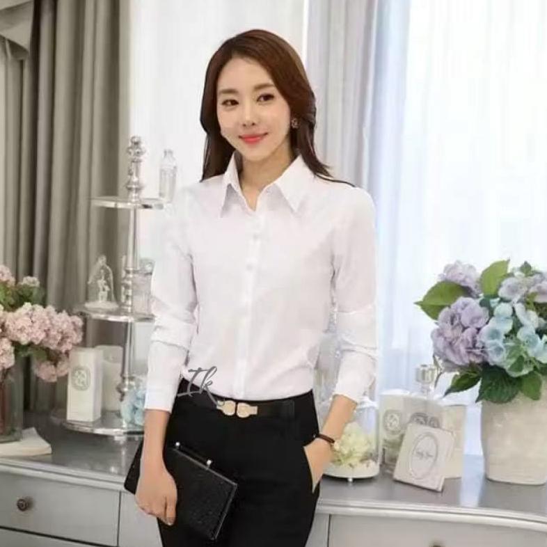 cuci gudang kemeja wanita putih lengan panjang -  baju kemeja putih wanita hem kantor  formal baju o