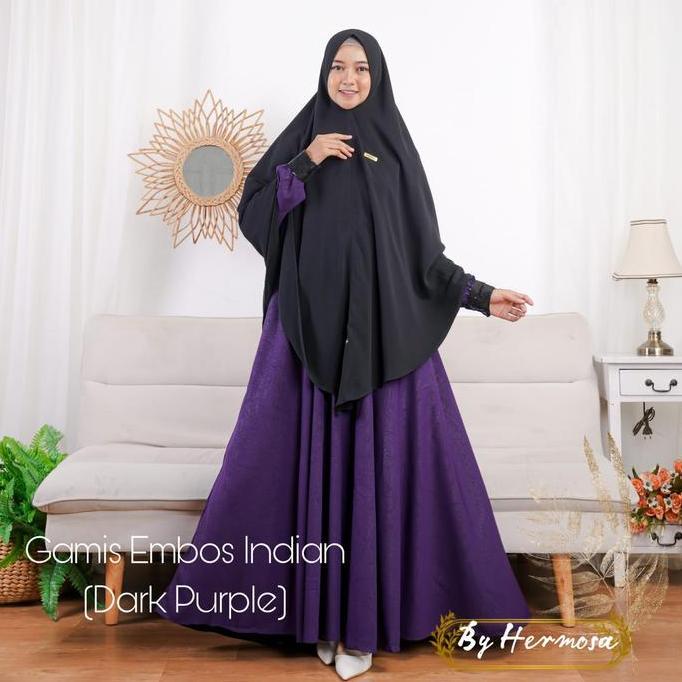 Murah [Gamis Hermosa] Gamis Embos Hermosa Motif  Indian Warna Hitam Navy Marun Army Hijau Botol Ungu
