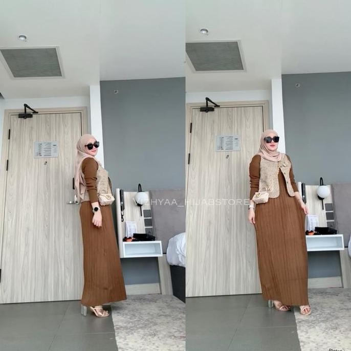 Cantek- Vizhyaa_Hijabstore Asyifah Dress Pakaian Muslim Wanita / Dress Set Inner Dan Vest