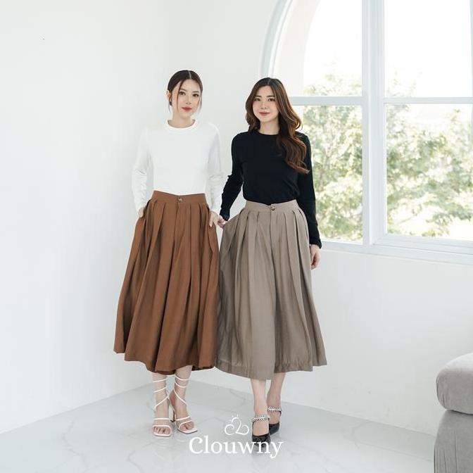 Griloff- Clouwny Jenna Cullotes Pant Rok Celana Kulot Wanita High Waist Premium Linen Kantong Karet 