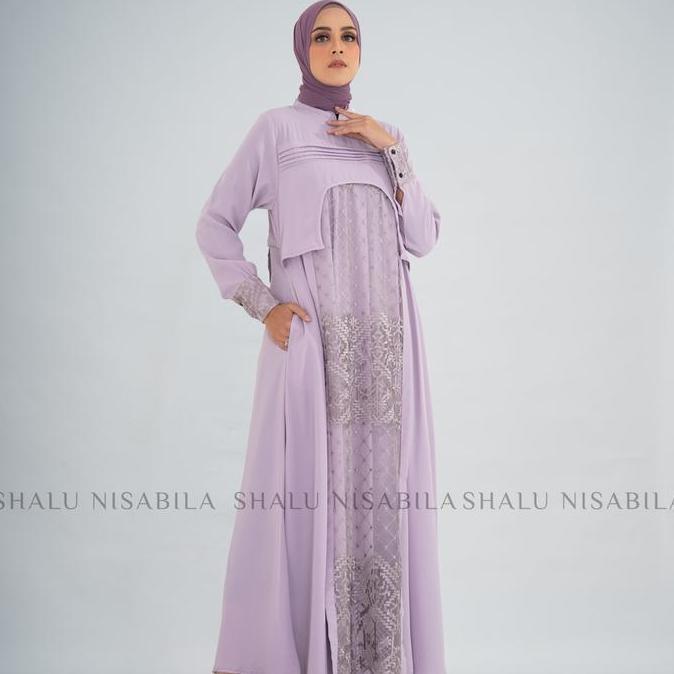 Grosir Shalu Nisabila - Agatha Dress Gamis Panjang Syari Wanita Muslimah Bahan Kombinasi Kain Tile M