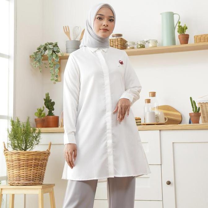 Cantek- Wulfi Atasan Kemeja Tunik Day To Day Katun Cotton Madinah White Kantor Muslim Nyaman Panjang