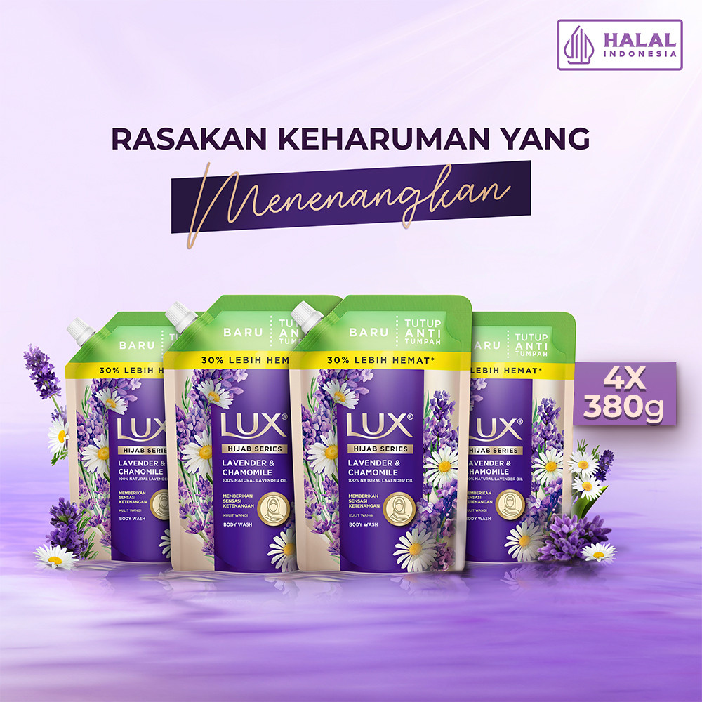 Lux Hijab Series Lavender & Chamomile Body Wash sabun mandi cair harum & menyegarkan 380g x4