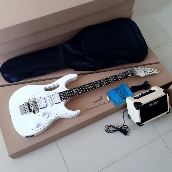 Gitar ibanez jem flower white plus ampli dan kabel jack,tas dan senar