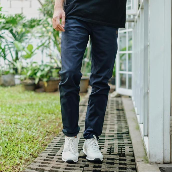 Murah Bapin Celana Chino Panjang Pria Navy Kain Katun Scoth Stretch