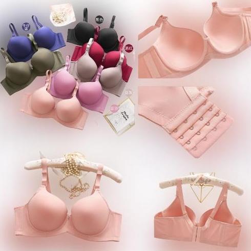 Lansungkirim- Bra Big Size Ada Kawat Bahan Licin Busa Tipis Cup Jumbo D-E 4Kait Import