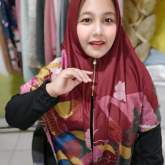 Dieocrd- Ziper Jumbo Motif/Segi4 Syari Motif Resleting/Hijab Segi 4 Jilbab Instan Square Mewah