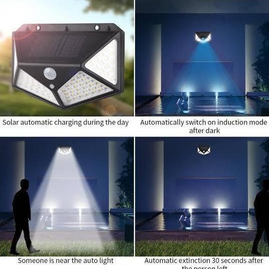 (Allthebest) Lampu LED Solar 100 LED Tembok Dinding Solar Tembok Pagar Tenaga Surya