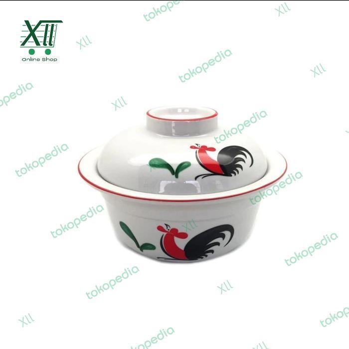 KOPIN Mangkuk Sup Keramik + Tutup AYAM JAGO 6,5 inch Mangkok SAPO TAHU