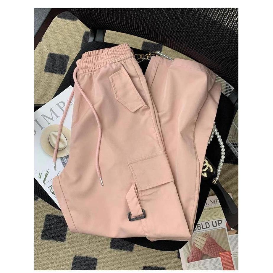 Pastikirim- Luck WanitaCelana Cargo Highwaist Straight Loose Celana Cargo Panjang Wanita Korea Style