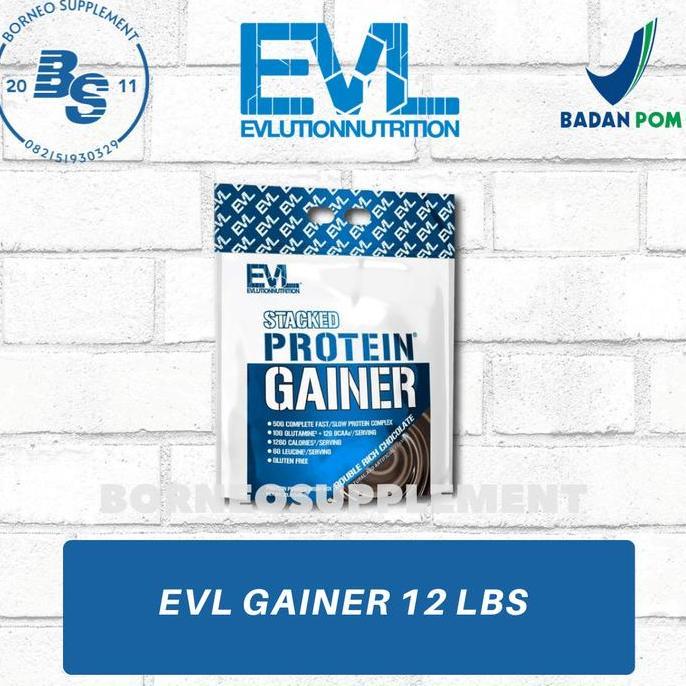 EVL Evlution Nutrition Stacked Protein Gainer 12 Lbs Weight Mass BPOM