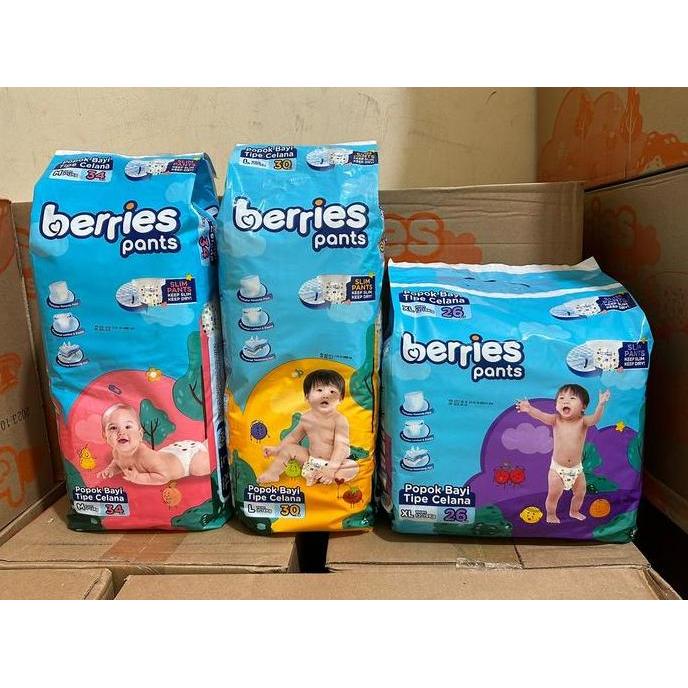 Cod,Bisa- [2 Ball] Berries Baby Pants Size M34 / L30 / Xl26 Popok Bayi Celana