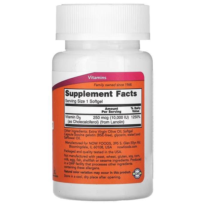 Cod,Bisa- Now Food Vitamin D3 10000 Iu - Vit D D-3 10000Iu 120 Softgels