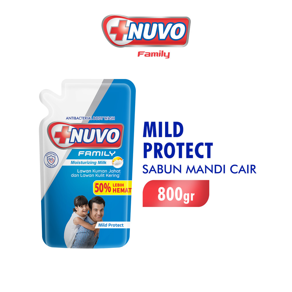 Nuvo Family Sabun Mandi Cair Biru Mild Protect Antibacterial Pouch 800 gr x2 - Gambar 2