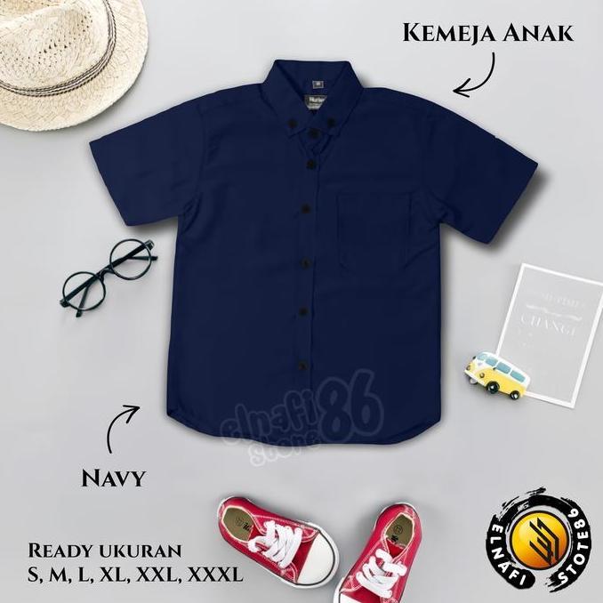 Lansungkirim- Kemeja Couple Ayah Dan Anak Lengan Panjang - Lengan Pendek - Navy Biru Dongker Baju Ka