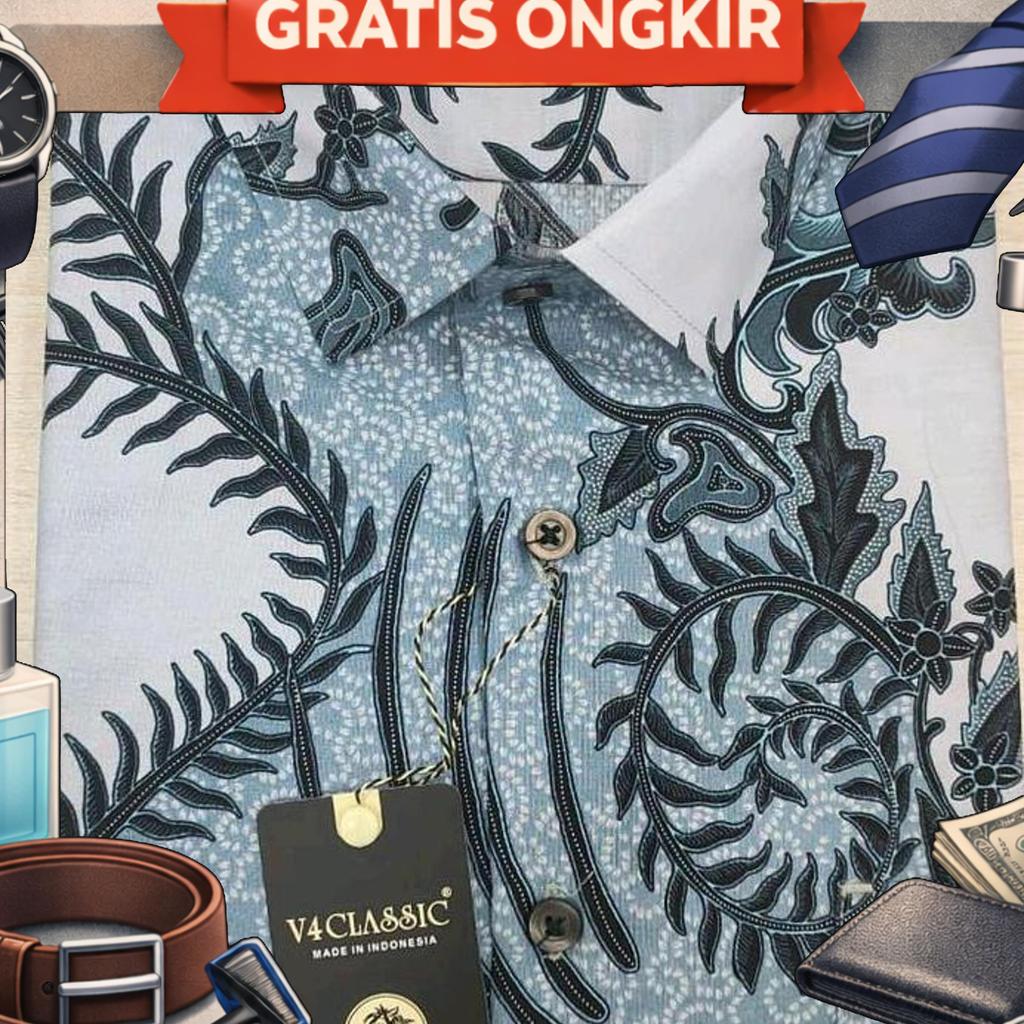 V4 Classic - Kemeja Batik Pria Lengan Pendek - M L Xl - Br 243