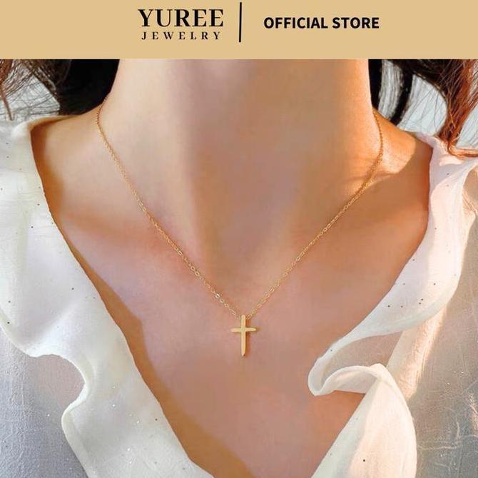 Goldsand- Yuree Cross Necklace Perhiasan Kalung Salib Titanium Kalung Salib Polos Stainless Steel Ka