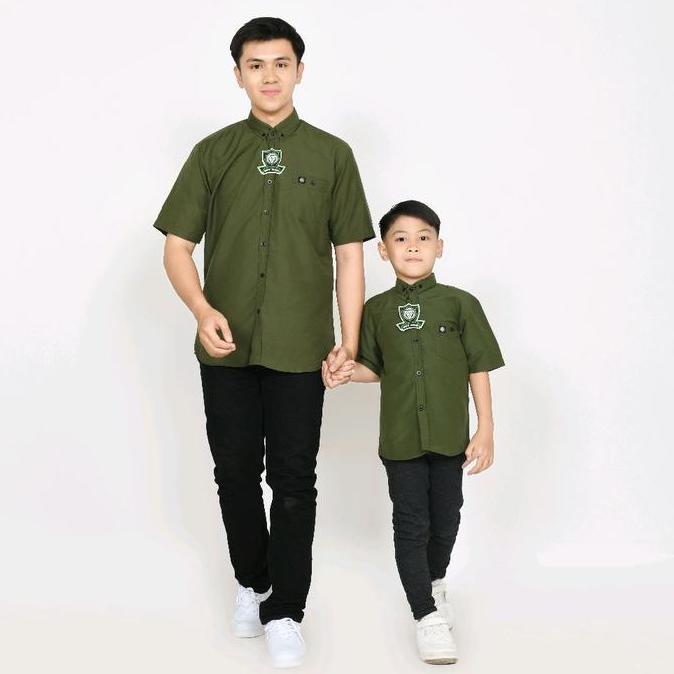 Lansungkirim- Hijau Army Kemeja Polos Warna Hijau Army Couple Ayah Dan Anak