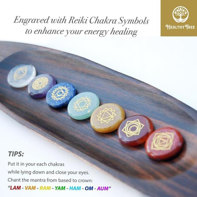 Goldsand- Natural Palm Stone 7 Chakra Set With Reiki Symbols