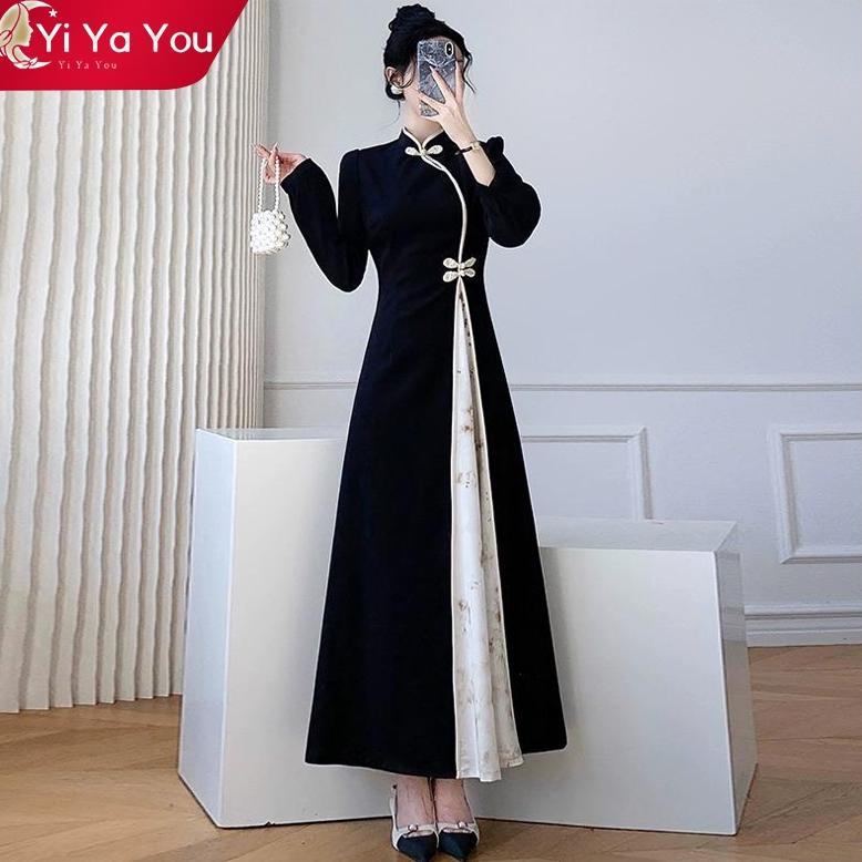 ORIGINAL YI YA YOU - BEST SELLER DRESS PANJANG QIPAO KERAH SHANGAI WANITA KEBAYA KOREAN STYLE HIJAB 