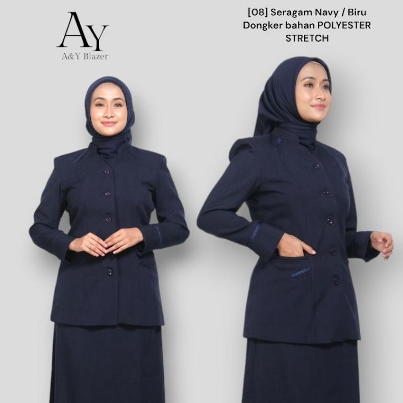 BEST SELLER [08] A&Y BLAZER SETELAN BAJU SERAGAM BLAZER WANITA WARNA NAVY / BIRU DONGKER | BAHAN POL