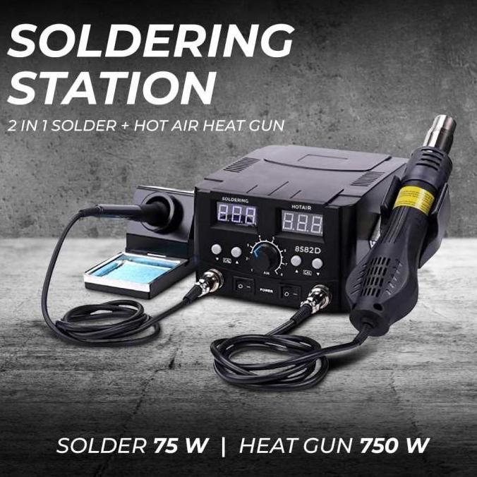 PROMO! Soldering Station 2 in 1 Solder + Hot Air Heat Gun 750W - 8582D