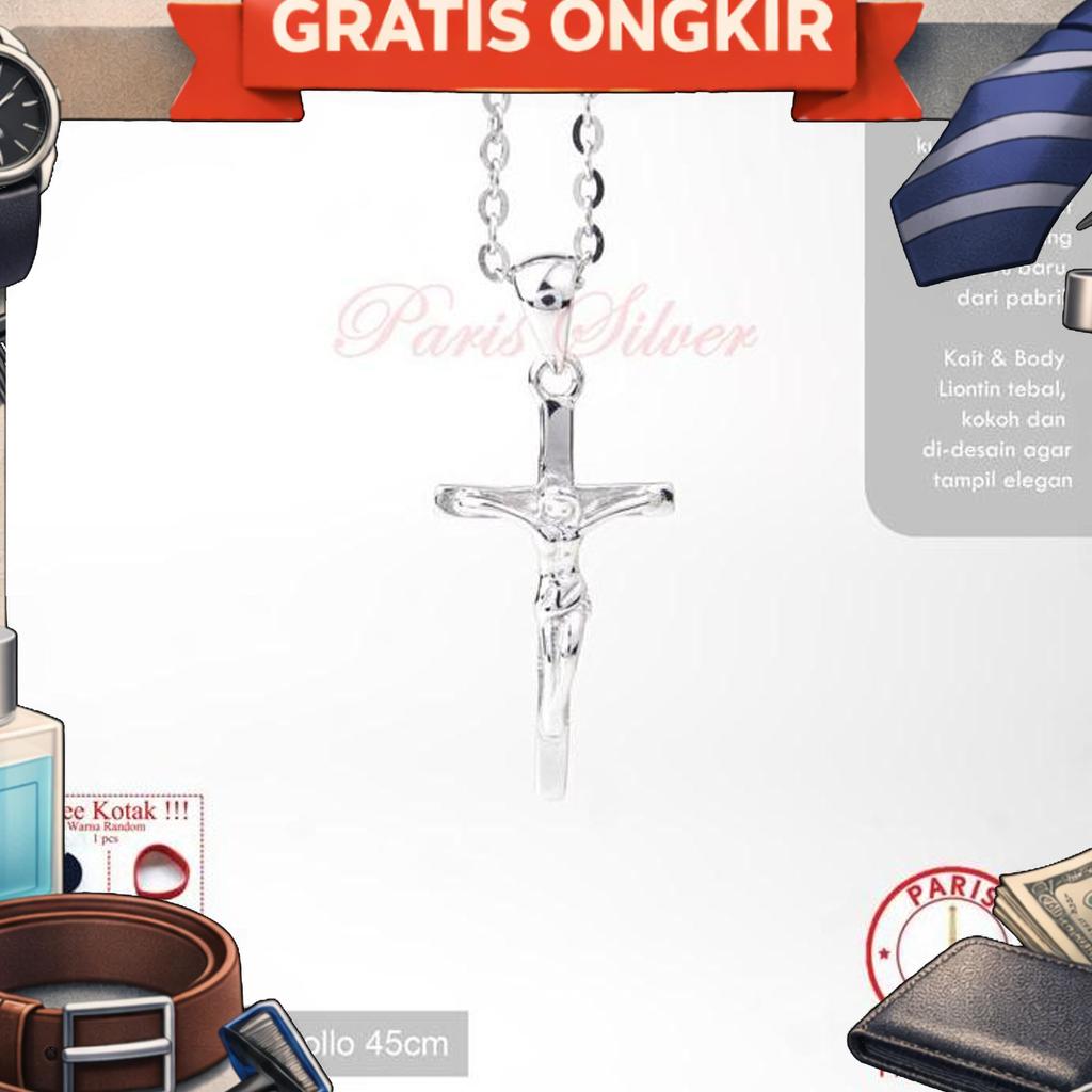Kalung Salib Yesus Perak Asli Silver 925 Lapis Emas Putih Corpus Jesus Kristus Pria Wanita
