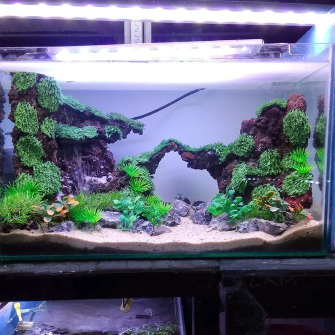 Paket Hardscape Aquascape 50cm-80cm AIR TERJUN Hardscape dengan tanaman SINTETIS TERBATAS.
