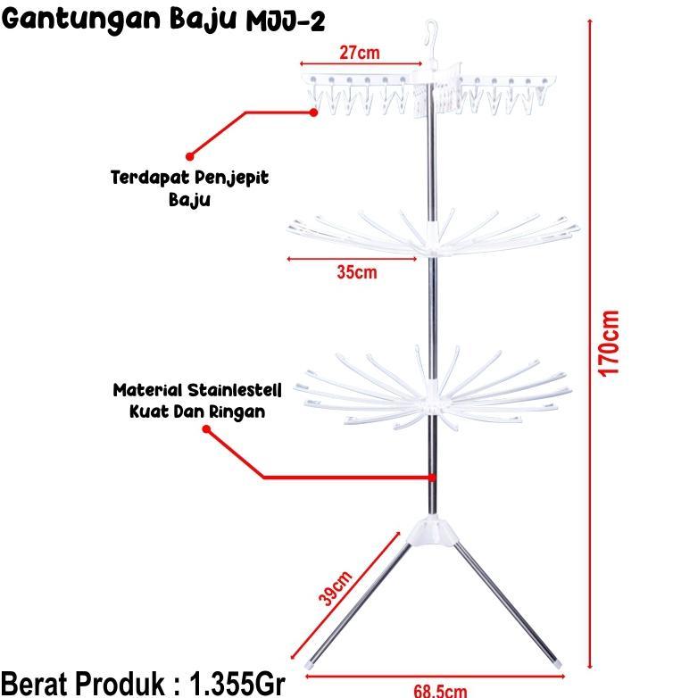 Unik Jemuran Baju Stainless - Jemuran Baju - Jemuran Baju Bayi - Jemuran Menara 3 Tingkat