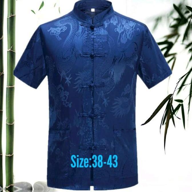 atasan cheongsam imlek pria import lengan pendek Baju tradisional Panjang