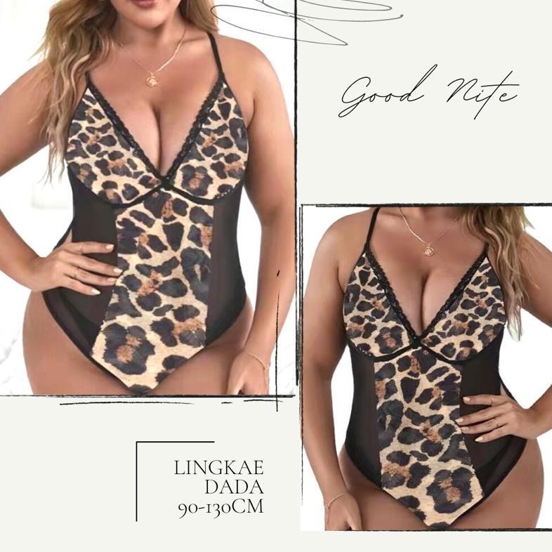 GN9836 max ld 130cm / jumsuit leopard big size / lingerie leopard jumbo / baju sexy leopard