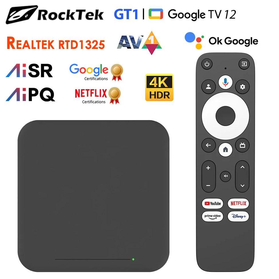 RockTek GT1 UHD Google TV Box Google Certified 2GB 32G Realtek1325 Support Dolby Atmos 2T2R Wifi5 BT
