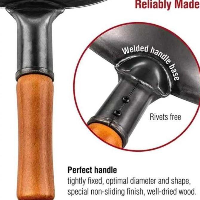 TJ-673 Wajan Baja gagang Seasoning Kuali gagang kayu Nasi Wok